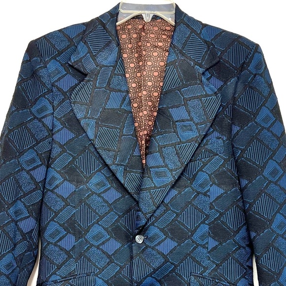 Vintage 70’s Geometric Mod Brocade Detroit Blazer Jacket - Picture 2 of 8